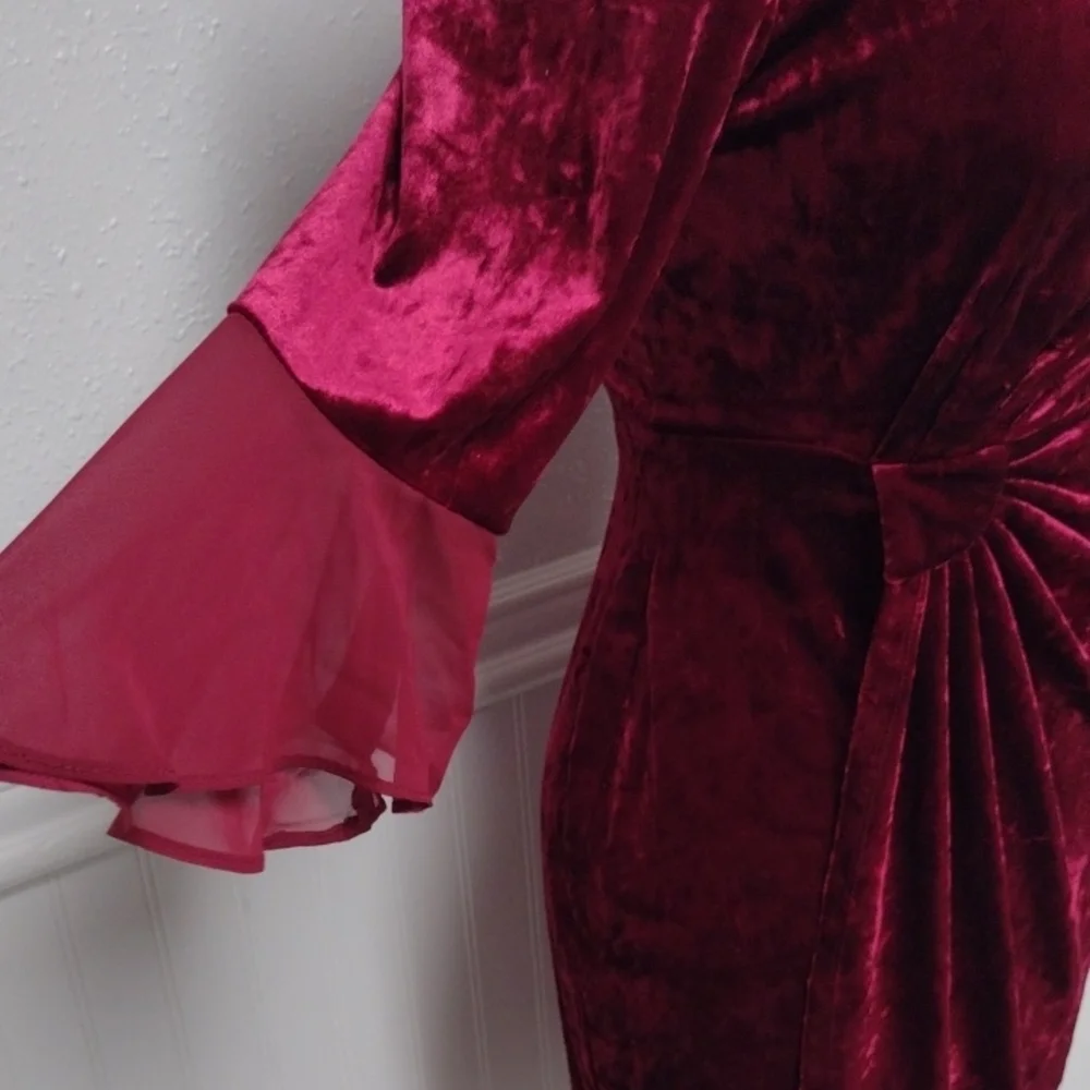 NEW Luxurious Velvet Long Sleeve Dress in Deep Red,Wedding Guest, Party Guest - Picture 4 of 12